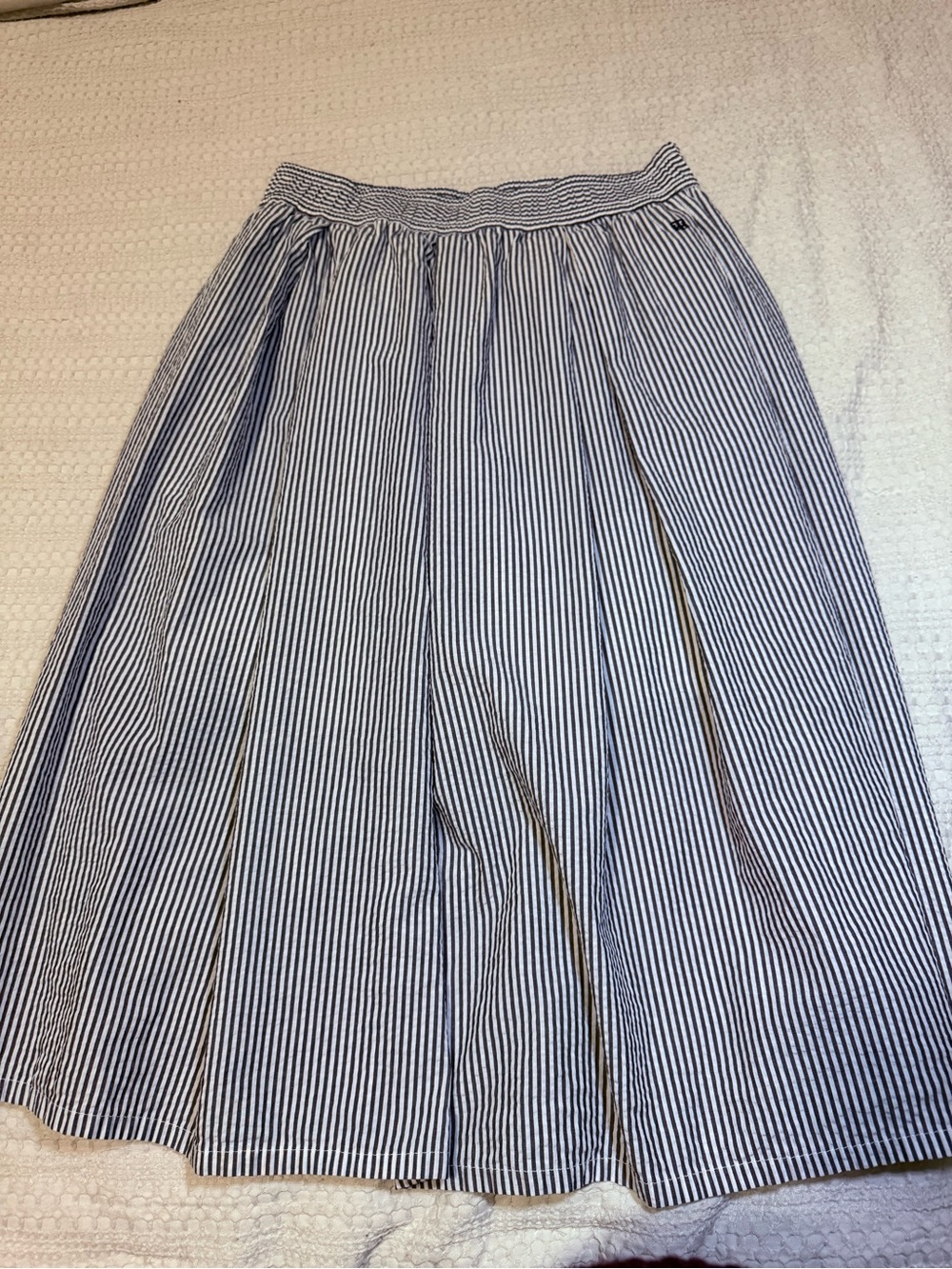 Tommy Hilfiger Navy and White Striped A-Line Midi Skirt